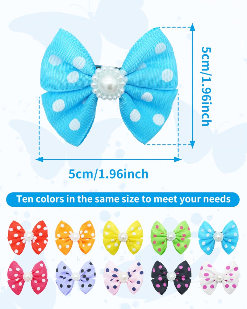 PET SHOW 10Pcs 2" Dot Small Dogs Hair Bows with French Clips Yorkie Bowknot Barrette Clips for Medium Dogs Pet Topknot Cat Grooming Hair Accessories - Image 2